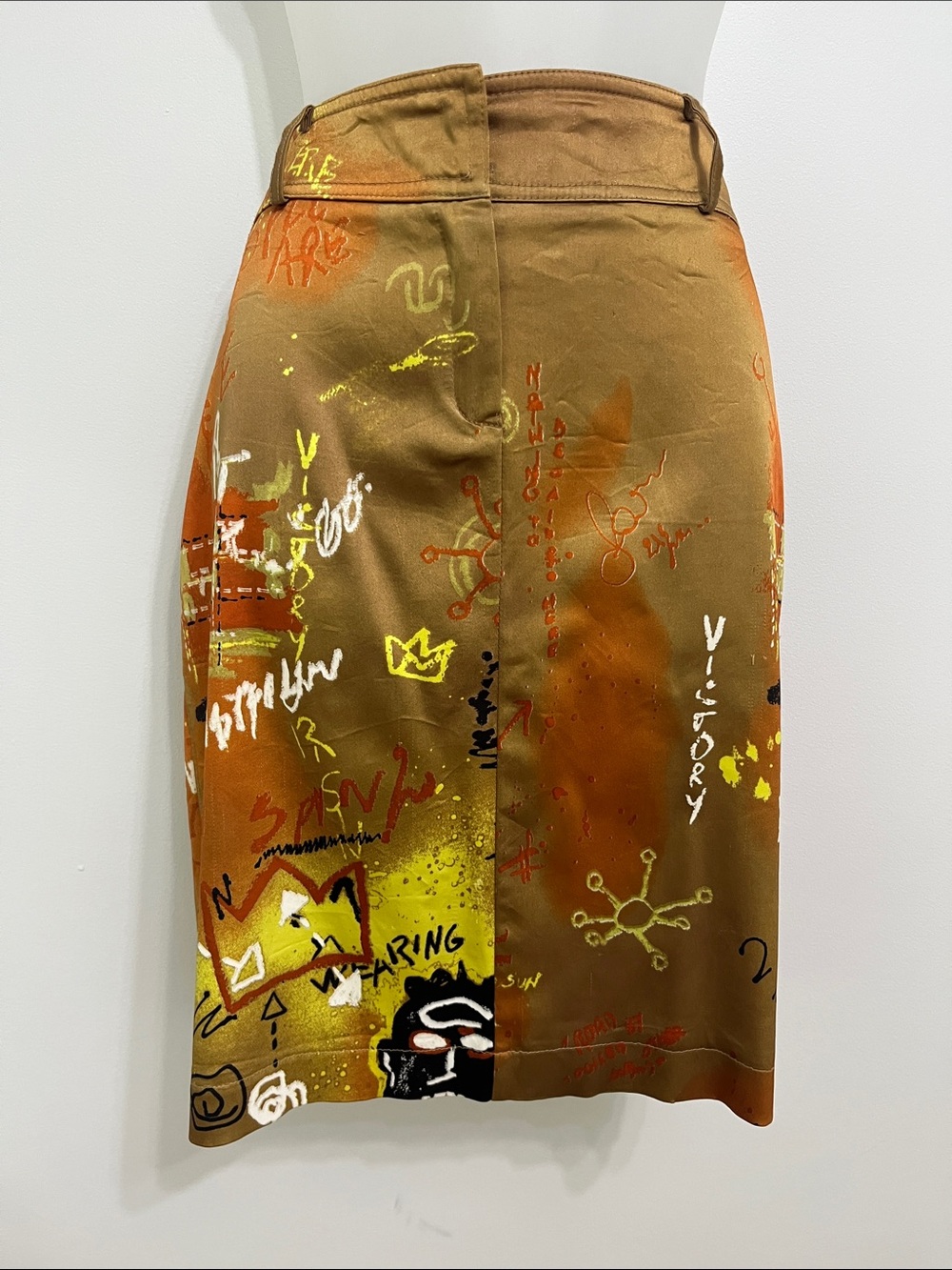 Brown Graffiti Print Pencil Skirt